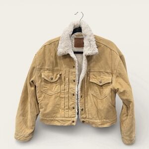Levis Premium Womens Tan Corduroy Sherpa Heritage Trucker Jacket Medium